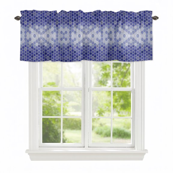 Valance Curtains for Windows Purple Honeycomb Grid Kitchen Curtians Window Treatment Gradient Hexagonal Cells Topper Curtain Rod Pocket Valances for Kitchen Bathroom Living Room 42x12in
