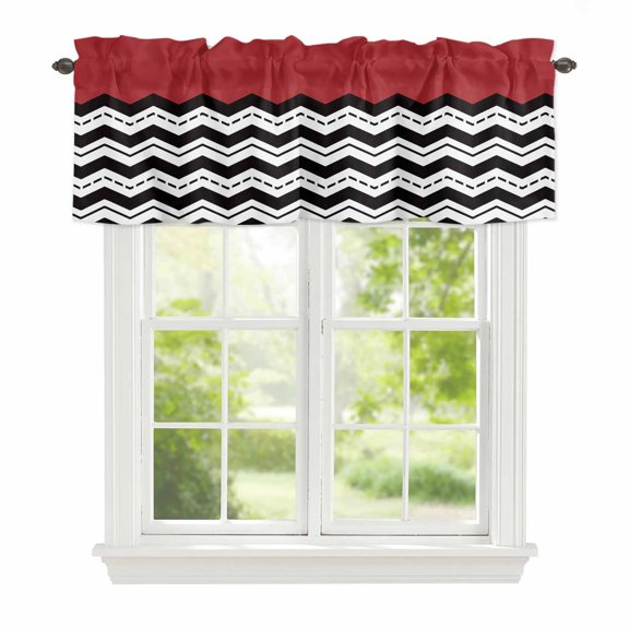 Valance Curtains for Windows Red Black Waves Kitchen Curtians Window Treatment Chevron Stripe Topper Curtain Rod Pocket Valances for Kitchen Bathroom Living Room 42x12in
