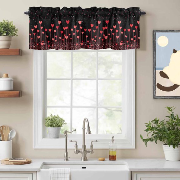 Valance Curtains for Windows Red Heart Kitchen Curtians Window Treatment Abstract Plant Topper Curtain Rod Pocket Valances for Kitchen Bathroom Living Room 42x12in