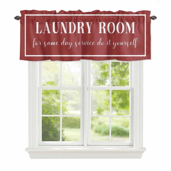 Valance Curtains for Windows Red Laundry Room Kitchen Curtians Window Treatment Do It Yourself Topper Curtain Rod Pocket Valances for Kitchen Bathroom Living Room 42x12in