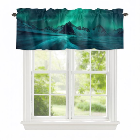 Valance Curtains for Windows Romantic Auroras Kitchen Curtians Window Treatment Icy Lake Glacial Mountains Topper Curtain Rod Pocket Valances for Kitchen Bathroom Living Room 42x12in