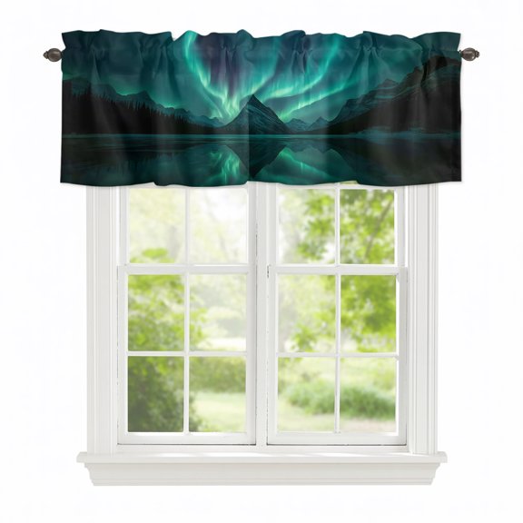 Valance Curtains for Windows Romantic Auroras Kitchen Curtians Window Treatment Peaceful Water Nature Mountain Topper Curtain Rod Pocket Valances for Kitchen Bathroom Living Room 42x12in