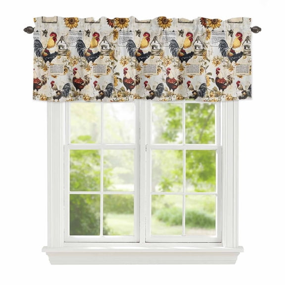 Valance Curtains for Windows Rooster Kitchen Curtians Window Treatment Sunflower Topper Curtain Rod Pocket Valances for Kitchen Bathroom Living Room 60x18in