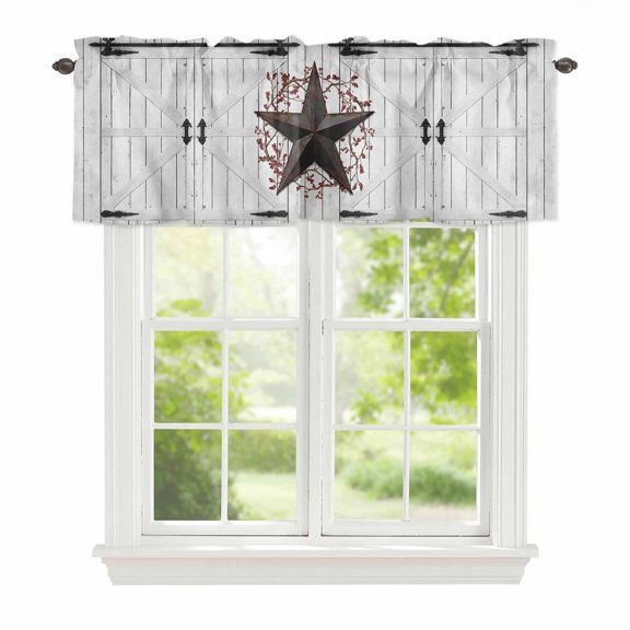 Valance Curtains for Windows Rusty Barn Star Berry Kitchen Curtians Window Treatment Rustic Farmhouse Door Wall Topper Curtain Rod Pocket Valances for Kitchen Bathroom Living Room 54x18in
