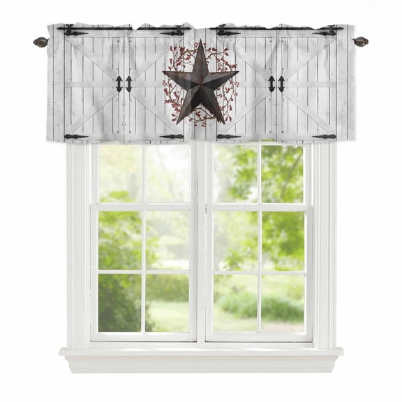 Valance Curtains for Windows Rusty Barn Star Berry Kitchen Curtians Window Treatment Rustic Farmhouse Door Wall Topper Curtain Rod Pocket Valances for Kitchen Bathroom Living Room 42x12in