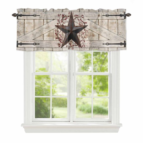 Valance Curtains for Windows Rusty Barn Star Doors Kitchen Curtians Window Treatment Berry Retro Rustic Walls Topper Curtain Rod Pocket Valances for Kitchen Bathroom Living Room 42x12in