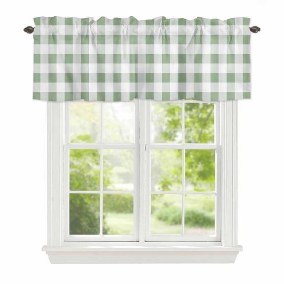 Valance Curtains for Windows Sage Green Buffalo Plaid Kitchen Curtians Window Treatment Spring Watercolor Check Stripe Topper Curtain Rod Pocket Valances for Kitchen Bathroom Living Room 42x18in