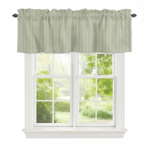 Valance Curtains for Windows Sage Green Chevron Stripes Kitchen Curtians Window Treatment Modern Geometric Texture Topper Curtain Rod Pocket Valances for Kitchen Bathroom Living Room 42x12in