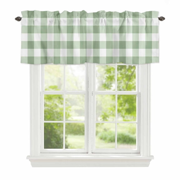 Valance Curtains for Windows Sage Green Kitchen Curtians Window Treatment Green Buffalo Check Plaid Topper Curtain Rod Pocket Valances for Kitchen Bathroom Living Room 42x12in