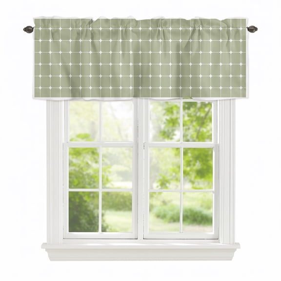 Valance Curtains for Windows Sage Green Lines Plaid Kitchen Curtians Window Treatment Grid Points Texture Topper Curtain Rod Pocket Valances for Kitchen Bathroom Living Room 42x12in