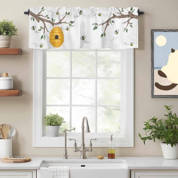 Valance Curtains for Windows Spring Leaf Branch Kitchen Curtians Window Treatment Leaves Topper Curtain Rod Pocket Valances for Kitchen Bathroom Living Room 54x18in