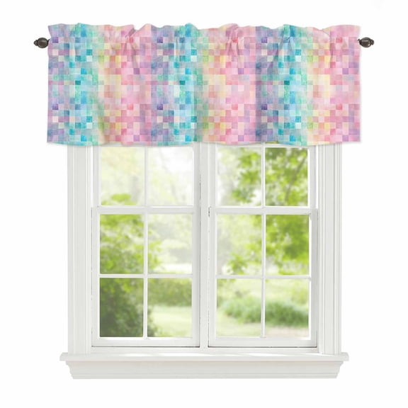 Valance Curtains for Windows Spring Plaid Kitchen Curtians Window Treatment Colorful Pastoral Topper Curtain Rod Pocket Valances for Kitchen Bathroom Living Room 42x12in