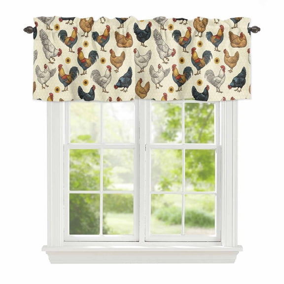 Valance Curtains for Windows Sunflower Chicken Kitchen Curtians Window Treatment Farmhouse AnimalRooster Topper Curtain Rod Pocket Valances for Kitchen Bathroom Living Room 42x12in
