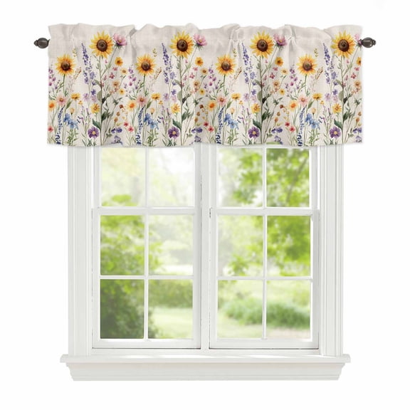 Valance Curtains for Windows Sunflower Kitchen Curtians Window Treatment Wildflowers Topper Curtain Rod Pocket Valances for Kitchen Bathroom Living Room 60x18in