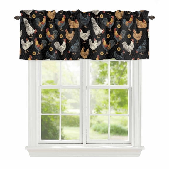 Valance Curtains for Windows Sunflower Rooster Kitchen Curtians Window Treatment Farmhouse Animal Chicken Topper Curtain Rod Pocket Valances for Kitchen Bathroom Living Room 42x12in