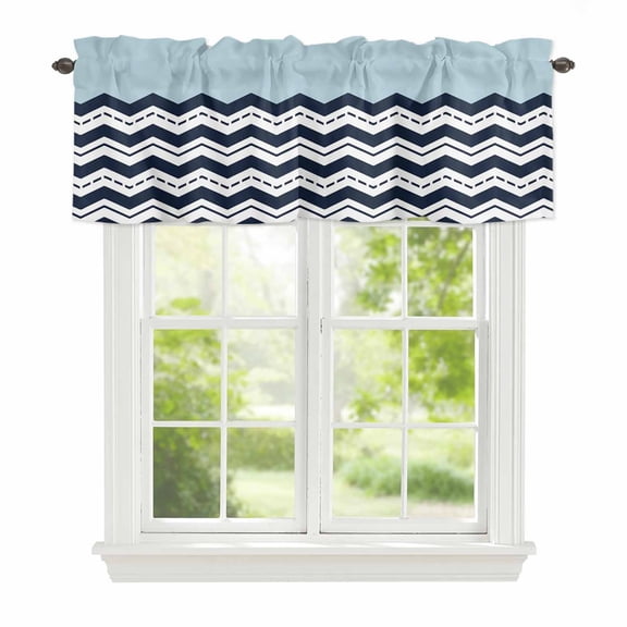 Valance Curtains for Windows Teal Navy Blue Waves Kitchen Curtians Window Treatment Chevron Stripe Topper Curtain Rod Pocket Valances for Kitchen Bathroom Living Room 42x12in