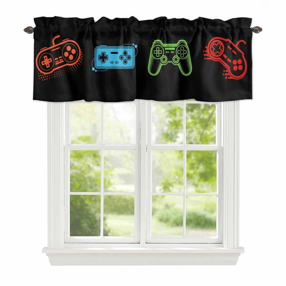 Valance Curtains for Windows Video Games Kitchen Curtians Window Treatment Retro Gaming Playing Gamer Topper Curtain Rod Pocket Valances for Kitchen Bathroom Living Room 42x12in
