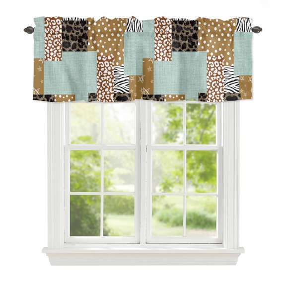 Valance Curtains for Windows Vintage Patchwork Collage Kitchen Curtians Window Treatment Linen Zebra Leopard Print Topper Curtain Rod Pocket Valances for Kitchen Bathroom Living Room 42x12in