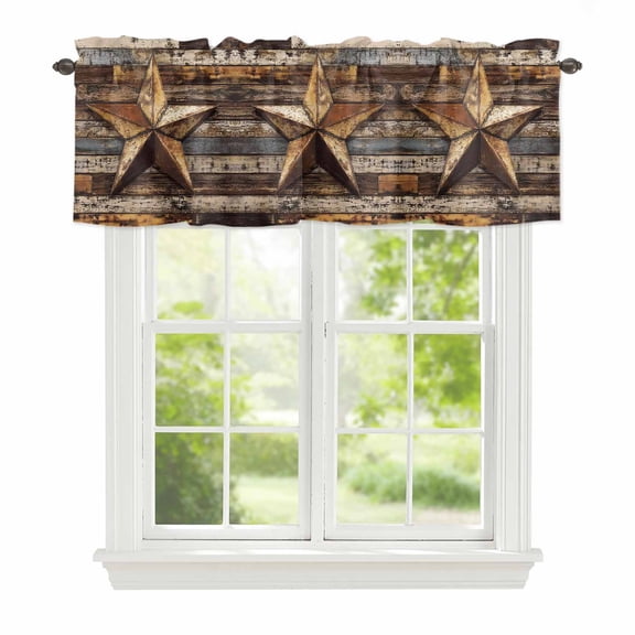 Valance Curtains for Windows Vintage Star Kitchen Curtians Window Treatment Wood Grain Metal Topper Curtain Rod Pocket Valances for Kitchen Bathroom Living Room 54x18in