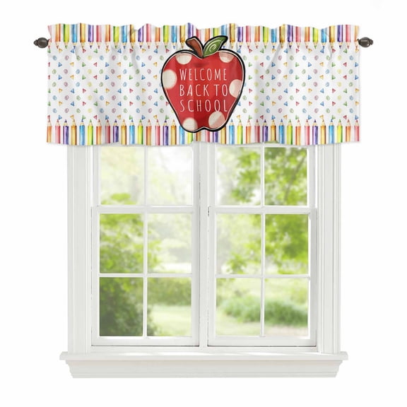 Valance Curtains for Windows Welcome Back To School Season Kitchen Curtians Window Treatment Colorful Pencil Topper Curtain Rod Pocket Valances for Kitchen Bathroom Living Room 42x12in