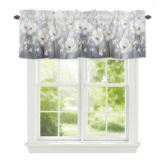 Valance Curtains for Windows White Flowers Leaf Kitchen Curtians Window Treatment Plant Oil Painting Topper Curtain Rod Pocket Valances for Kitchen Bathroom Living Room 42x12in