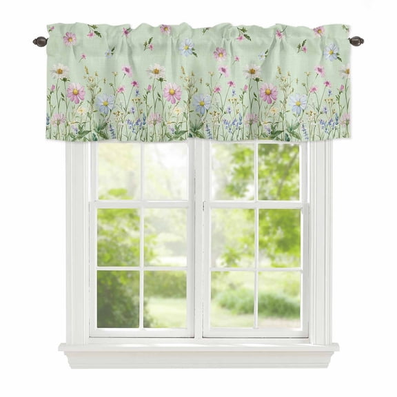 Valance Curtains for Windows Wildflowers Kitchen Curtians Window Treatment Floral Herbs Fields Sage Green Topper Curtain Rod Pocket Valances for Kitchen Bathroom Living Room 42x12in