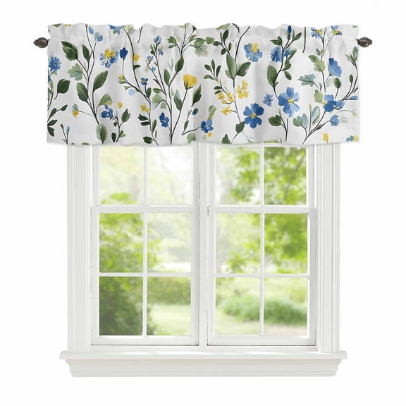 Valance Curtains for Windows Yellow Blue Floral Plant Kitchen Curtians Window Treatment Wildflowers Green Leaf Topper Curtain Rod Pocket Valances for Kitchen Bathroom Living Room 54x18in