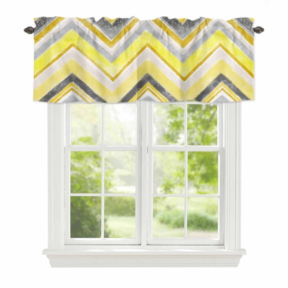 Valance Curtains for Windows Yellow Grey Chevron Kitchen Curtians Window Treatment Geometric Design Stripe Topper Curtain Rod Pocket Valances for Kitchen Bathroom Living Room 42x12in