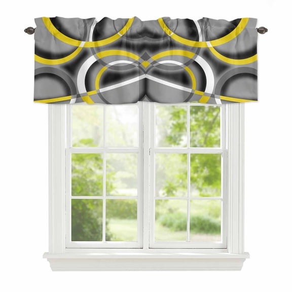 Valance Curtains for Windows Yellow Grey Kitchen Curtians Window Treatment Abstract Geometric Circle Topper Curtain Rod Pocket Valances for Kitchen Bathroom Living Room 60x18in