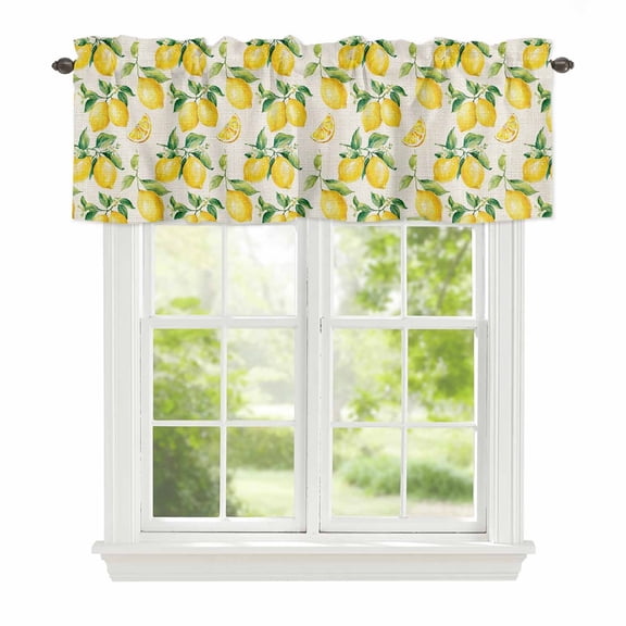 Valance Curtains for Windows Yellow Lemon Kitchen Curtians Window Treatment Farm Fruit Linen Topper Curtain Rod Pocket Valances for Kitchen Bathroom Living Room 42x12in