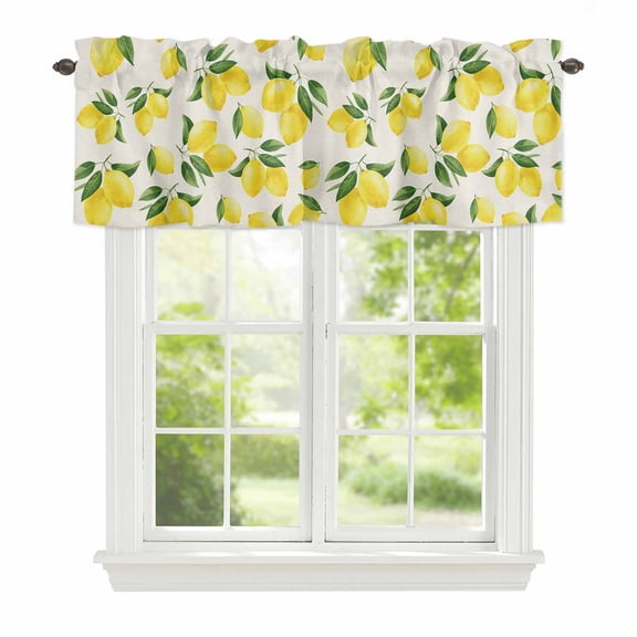 Valance Curtains for Windows Yellow Lemon Kitchen Curtians Window Treatment Summer Fruit Linen Topper Curtain Rod Pocket Valances for Kitchen Bathroom Living Room 42x12in