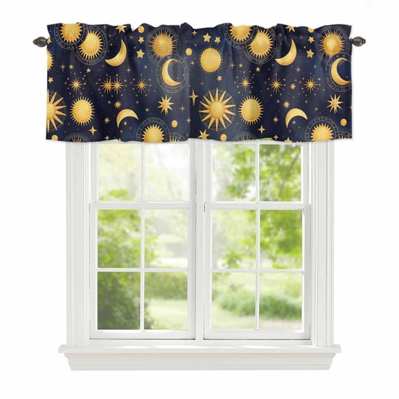 Valance Curtains for Windows Yellow Star Moon Kitchen Curtians Window Treatment Fantasy Galaxy Starry Night Topper Curtain Rod Pocket Valances for Kitchen Bathroom Living Room 42x12in