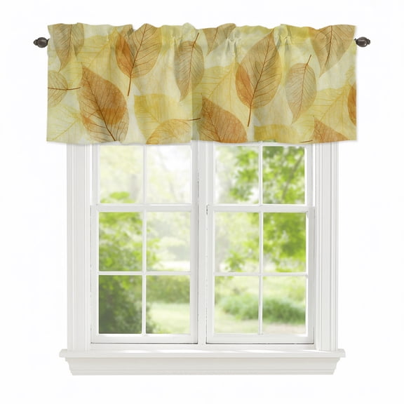 Valance Curtains for Windows Yellow Transparent Leaves Kitchen Curtians Window Treatment Ombre Leaf Veins Topper Curtain Rod Pocket Valances for Kitchen Bathroom Living Room 42x12in