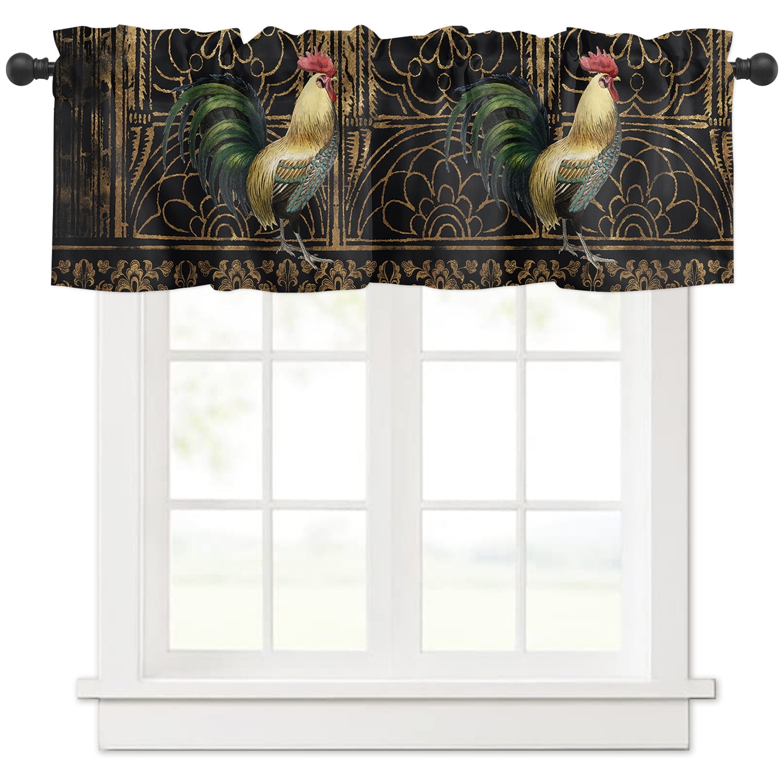 Valance Farm Chicken Country Style Curtains for Kitchen Window Vintage ...