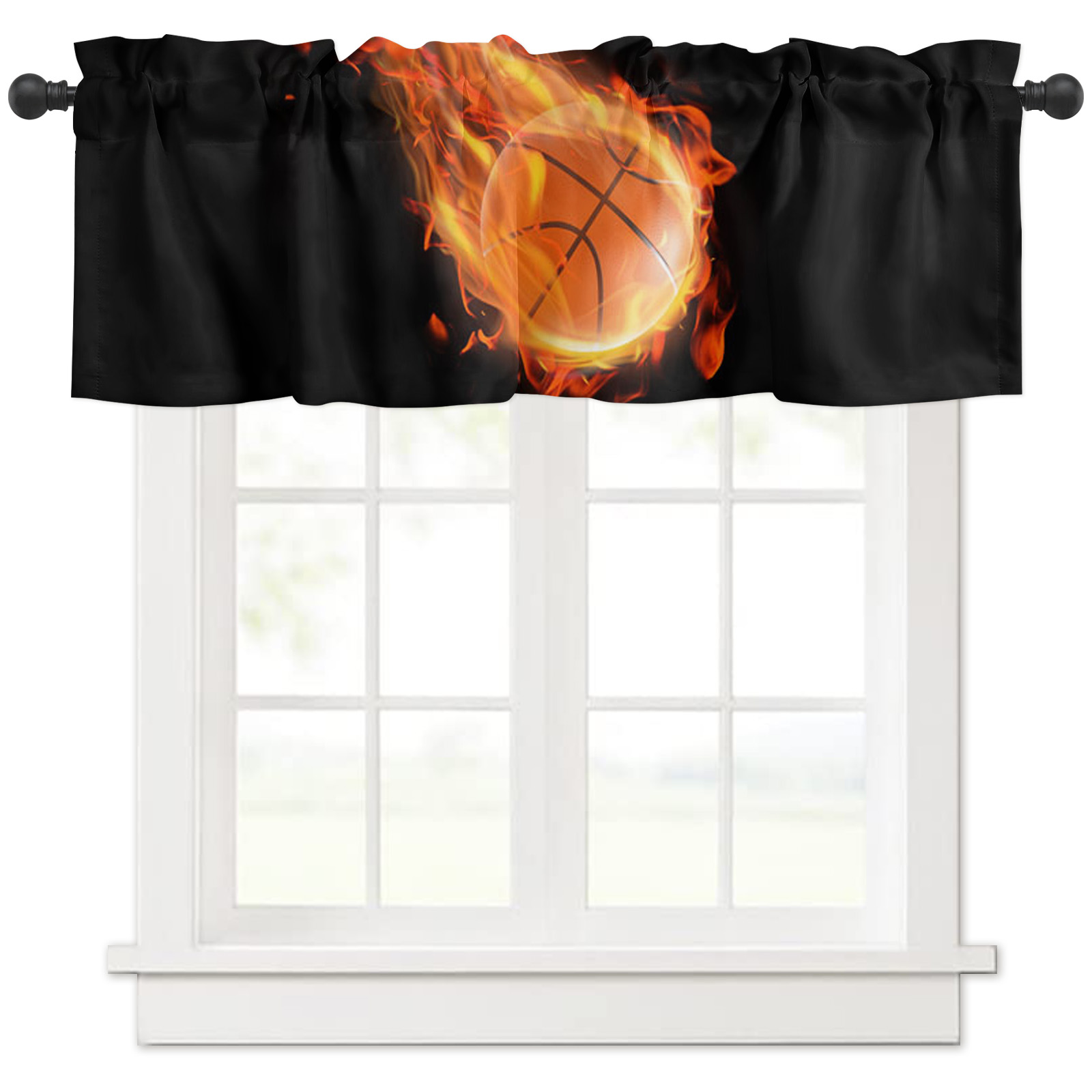 Valance Flame Basketball Curtains for Kitchen Window Sports Themed
