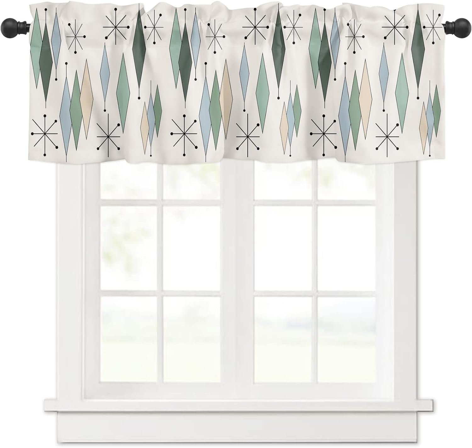 Valance Green Blue Modern Curtains for Kitchen Window Mid Century