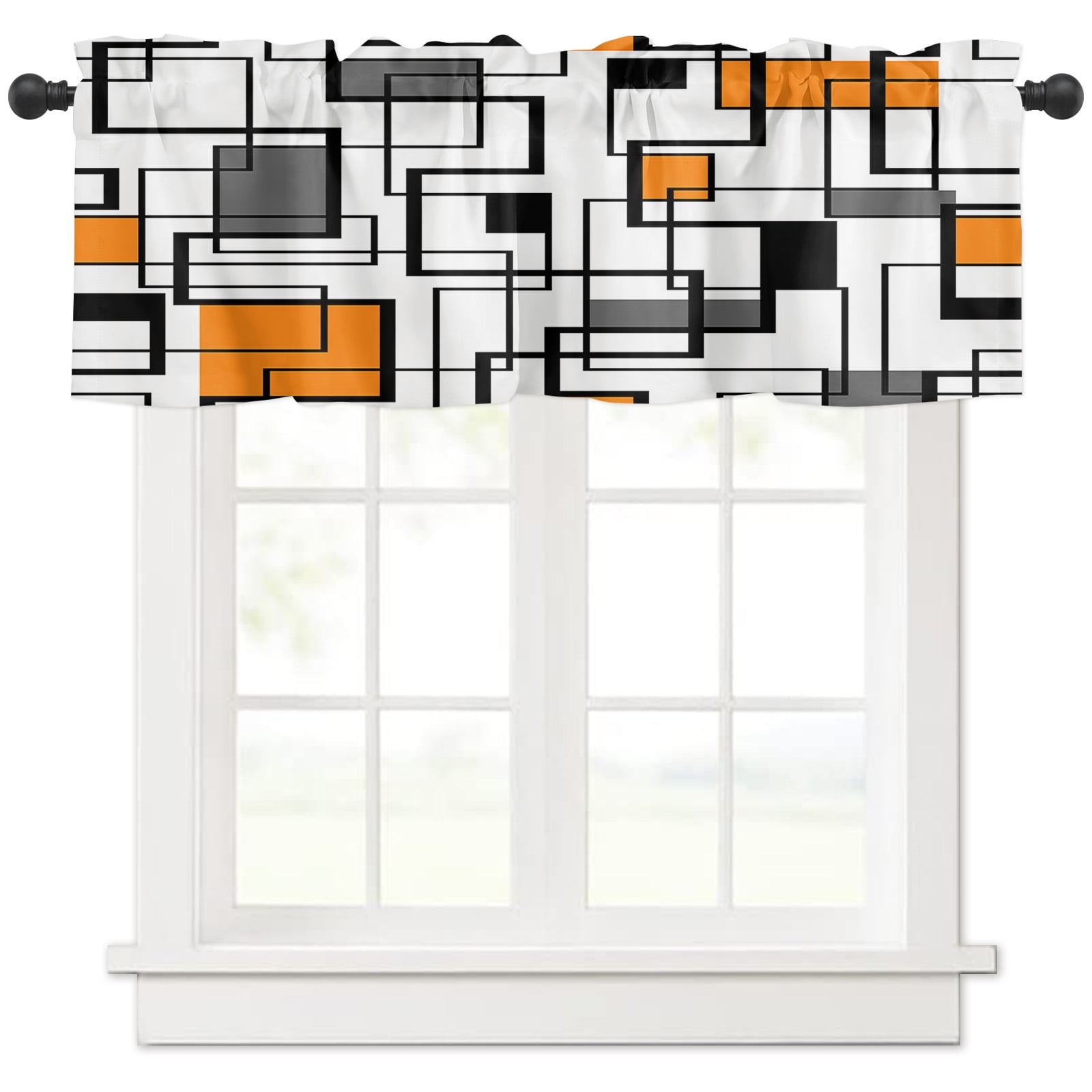 Valance Orange Mid Century Modern Geometric Curtains for Kitchen Window