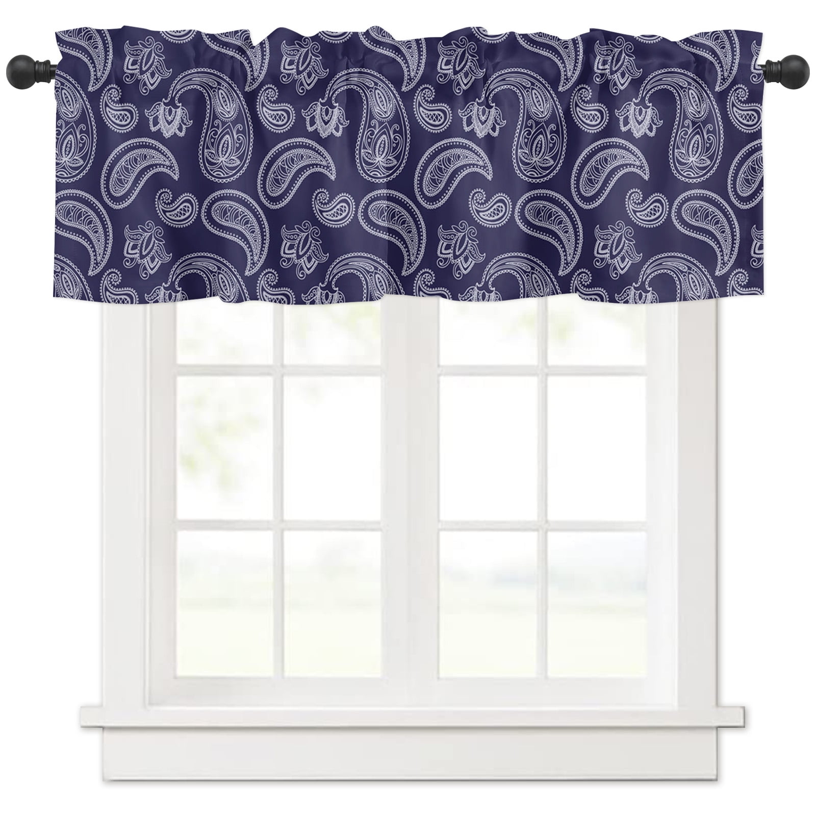 Valance Paisley Pattern Indigo Curtains for Kitchen Window Eastern ...