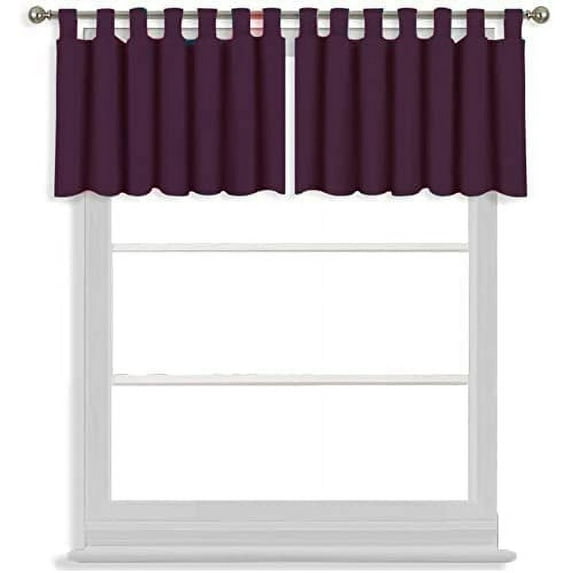 Valance for Small Window- Tab Top Window Blackout Curtains Treatment for Small Window, Living Room, Bathroom, Kitchen (One Panel, 42" W x 14" L) Wine Solid