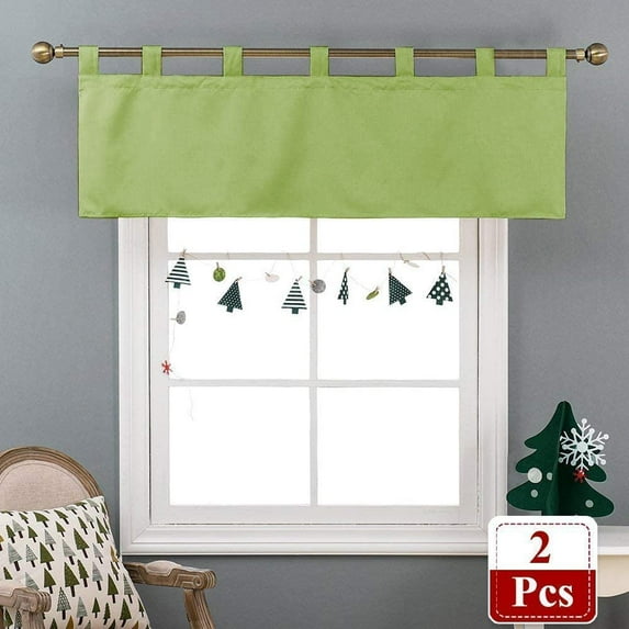 Valance for Small Window- Tab Top Window Blackout Curtains Treatment for Small Window, Living Room, Bathroom, Kitchen (One Panel, 42" W x 22" L) Light Green Solid
