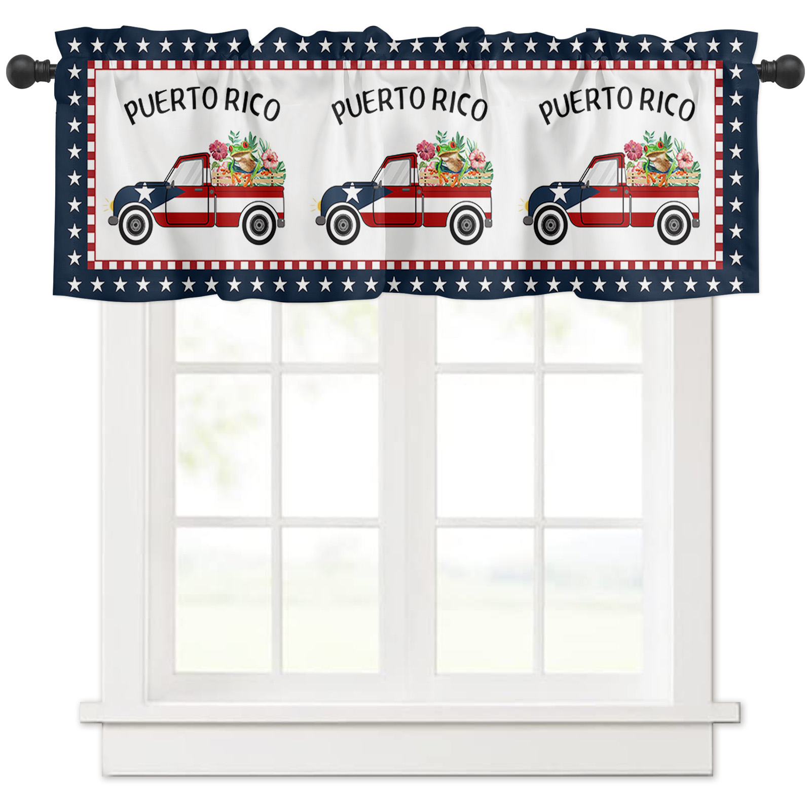 Valance Truck With National Flag Curtains for Kitchen Window Puerto