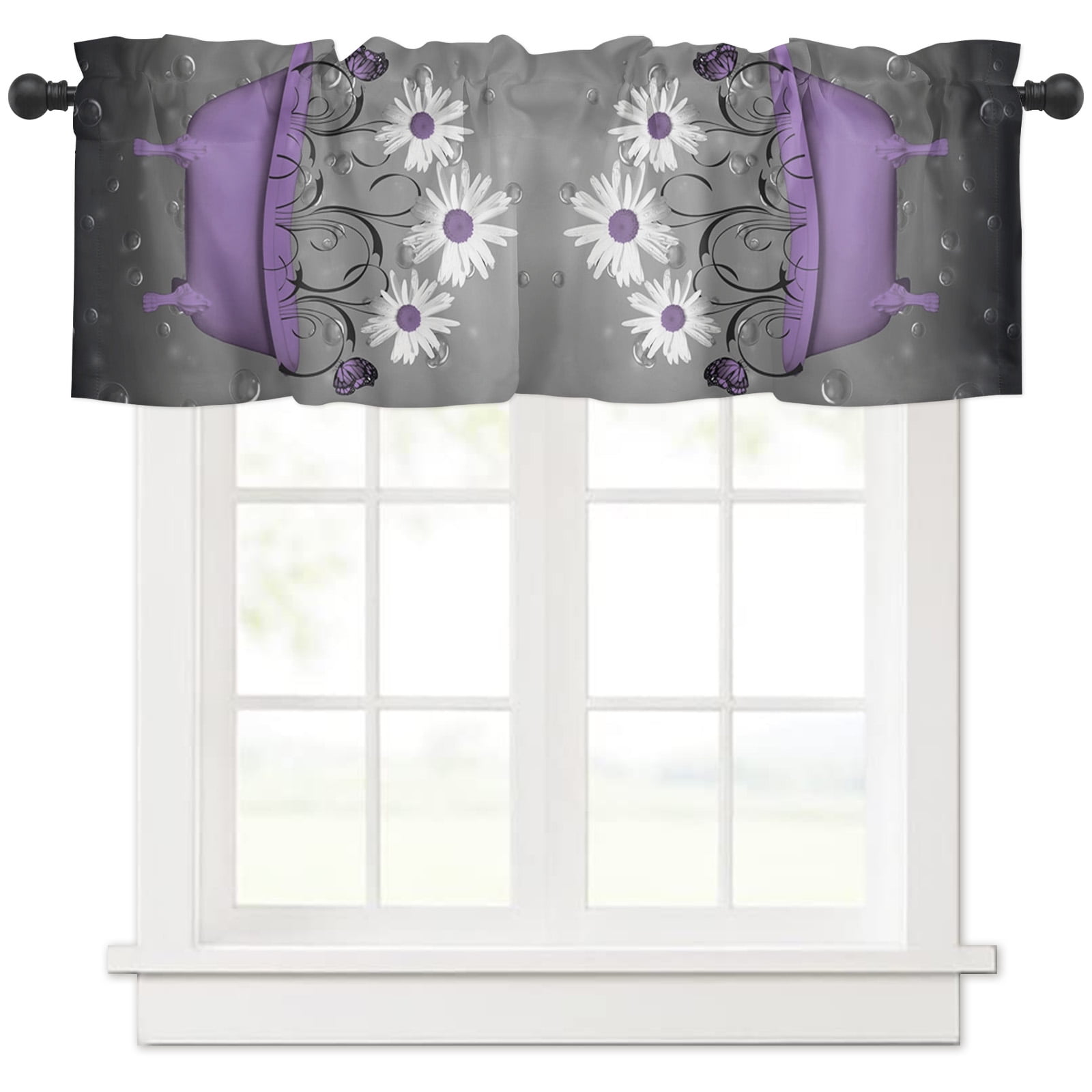 Valance White Daisy Flower Curtains for Kitchen Window Purple Bathtub ...