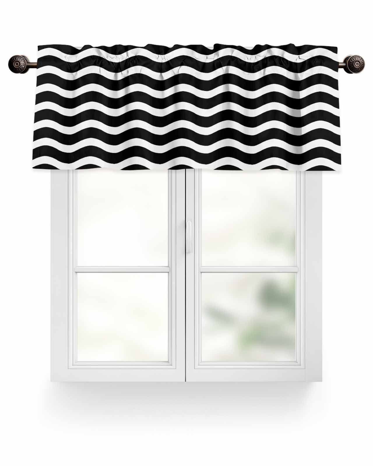 Valance for Windows 42"W x 12"L Black and White Water Ripple Striped ...