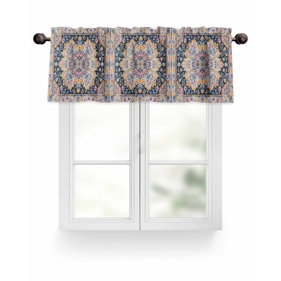 Valance for Windows 42"W x 12"L Ethnic Vintage Patterns Floral Motifs Middle Eastern Kitchen Curtains Light Filtering Curtain Valances Rod Pocket Curtains for Bedroom Farmhouse Living Room