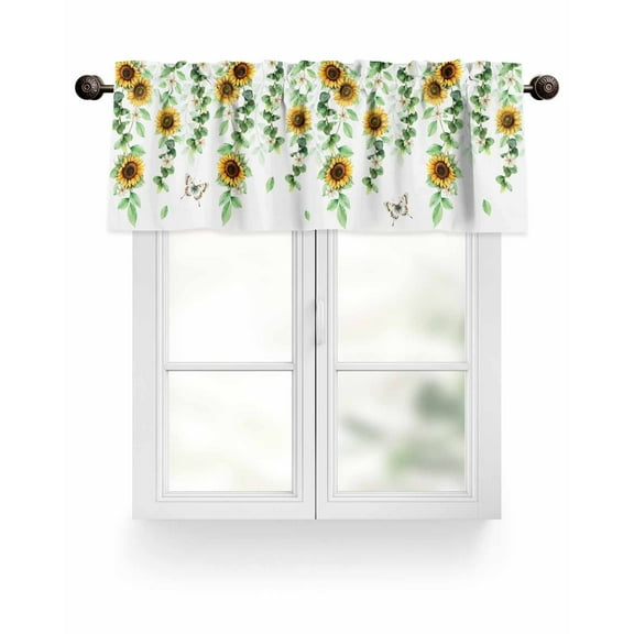 Valance for Windows 42"W x 12"L Spring Summer Sunflower Pastoral Butterfly Kitchen Curtains Light Filtering Curtain Valances Rod Pocket Curtains for Bedroom Farmhouse Living Room