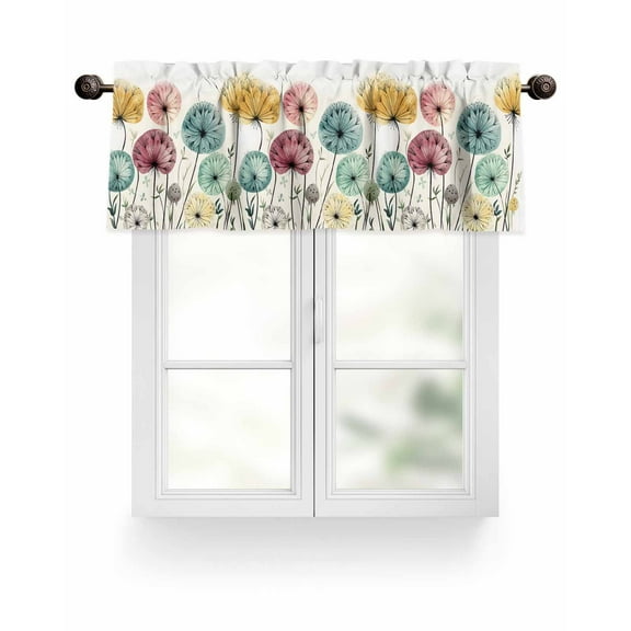 Valance for Windows 42"W x 12"L Spring Watercolor Dandelion Kitchen Curtains Light Filtering Curtain Valances Rod Pocket Curtains for Bedroom Farmhouse Living Room
