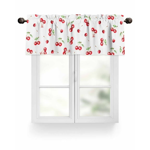 Valance for Windows 42"W x 12"L Summer Watercolor Cherry Pattern Kitchen Curtains Light Filtering Curtain Valances Rod Pocket Curtains for Bedroom Farmhouse Living Room