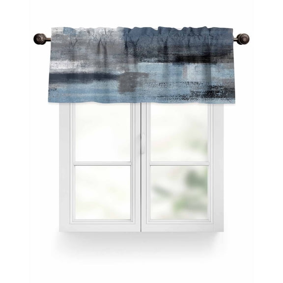 Valance for Windows 42"W x 18"L Blue Gray Oil Painting Abstract Kitchen Curtains Light Filtering Curtain Valances Rod Pocket Curtains for Bedroom Farmhouse Living Room