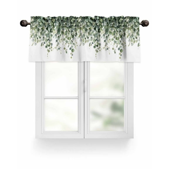 Valance for Windows 60"W x 18"L Spring Summer Eucalyptus Leaves Kitchen Curtains Light Filtering Curtain Valances Rod Pocket Curtains for Bedroom Farmhouse Living Room