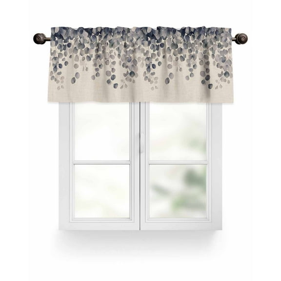 Valance for Windows 60"W x 18"L Spring Summer Eucalyptus Leaves Linen Style Kitchen Curtains Light Filtering Curtain Valances Rod Pocket Curtains for Bedroom Farmhouse Living Room